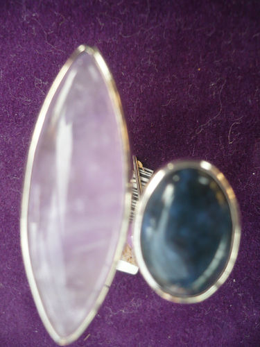 Ring 925ér Silber - Amethyst hell-lila, Dumortierit blau - Größe 60