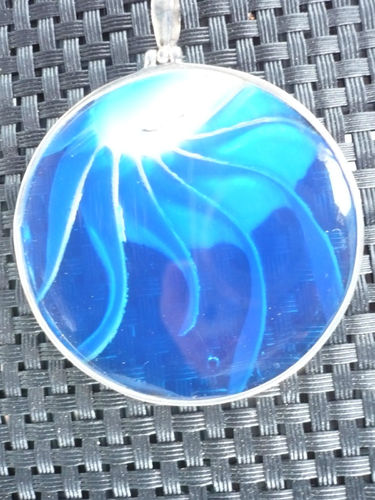 Anhänger 925ér Silber Unikat Muschel Nautilus in blau rund