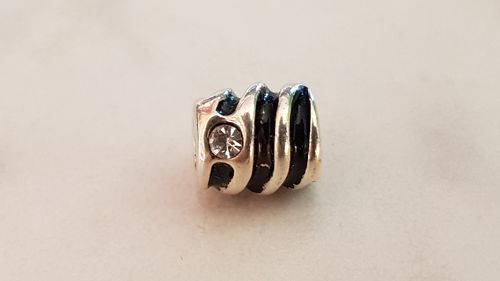 Beads 925ér Silber für Kette / Armband, Element mit Glitzerstein und schwarz