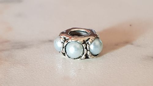 Beads 925ér Silber für Kette / Armband, Rad mit grauen Perlen