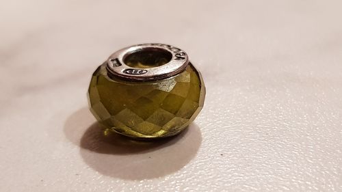 Beads Glas geschliffen 925ér Silber für Kette / Armband - olivgrün
