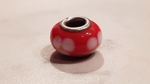 Beads Glas mundgeblasen 925ér Silber für Kette / Armband - rot mit Blümchen