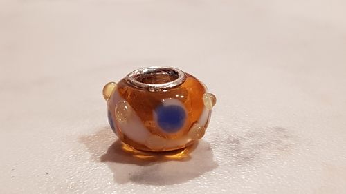 Beads Glas mundgeblasen 925ér Silber für Kette / Armband - orange gelb blau weiß Noppen