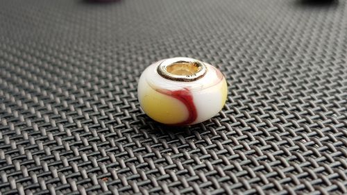 Beads Glas mundgeblasen 925ér Silber für Kette / Armband - weiß gelb rot-braun Muster 1