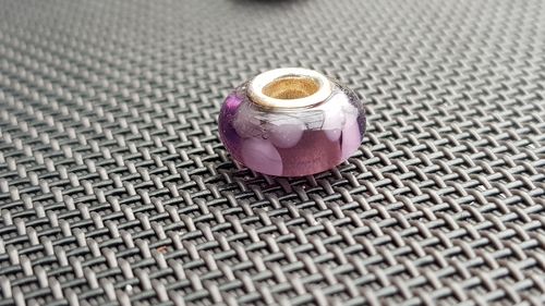 Beads Glas mundgeblasen 925ér Silber für Kette / Armband - lila mit Blumenmuster