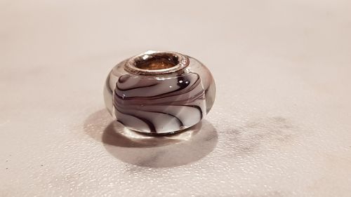 Beads Glas mundgeblasen 925ér Silber für Kette / Armband - weiß mit Muster