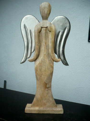 Casablanca Design Dekoobjekt "Engel" im Flügeln Alu/Mangoholz 24382