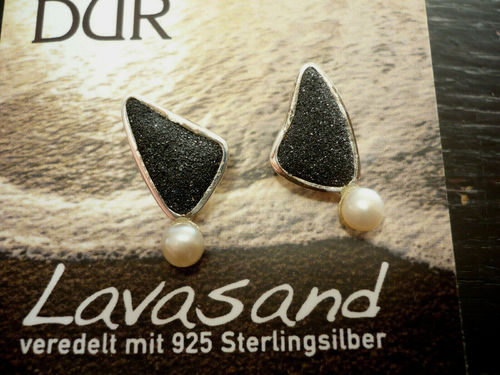 DUR Ohrstecker 925ér Silber Lavasand + Perle
